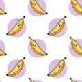 Cute yellow kawaii Banana seamless pattern in doodle style. Vector hand drawn cartoon Banana illustration.