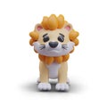 Cute yellow lion, front view. Wild animal from cat family. 3D vector color illustration