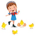 Cute yellow little chicks and boy Royalty Free Stock Photo