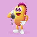 Cute yellow monster pick up the phone, answering phone calls Royalty Free Stock Photo