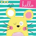 Cute yellow mouse with bird vector illustration