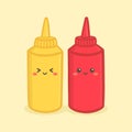 Cute Yellow Mustard and Red Tomato Ketchup Plastic Bottle Cartoon Vector Royalty Free Stock Photo