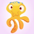 Cute yellow octopus cartoon. Vector isolated.