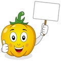 Cute Yellow Pepper Holding Blank Banner