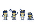 Cute yellow retro robot AI vector cartoon character mascot pose set Royalty Free Stock Photo