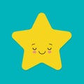 Cute yellow smiling vector little star on blue background Royalty Free Stock Photo