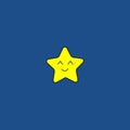 Cute yellow smiling vector little star isolated on trendy classic blue background Royalty Free Stock Photo