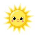 Cute yellow sun smiles. Vector illustration with sun in cartoon style