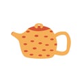 Cute yellow teapot with red polka dots. Colorful vector