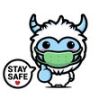 Cute yeti animal cartoon characters wearing health masks against the virus Royalty Free Stock Photo