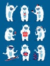 Cute yeti bigfoot monsters vector set.