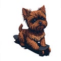 cute yorkie dog puppy on skateboard generative AI funny cartoon style illustration Royalty Free Stock Photo