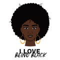 Cute Young African American Woman With Curly Hair and With Earrings. I Love Being Black. Juneteenth Typographic Poster