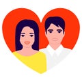 Cute young asian couple man and woman together in red love heart. Boyfriend and girlfriend in relationship. Guy and girl Royalty Free Stock Photo