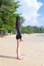 Cute young asian woman in bikini enjoying on beautiful beach in Ko Phayam Royalty Free Stock Photo