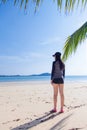 Cute young asian woman in bikini enjoying on beautiful beach in Ko Phayam Royalty Free Stock Photo