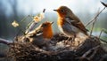 Cute young bird perching on branch in the springtime generated by AI