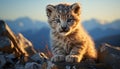 Cute young bobcat sitting on snowy mountain, looking majestic generated by AI Royalty Free Stock Photo