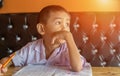 Cute young boy doing homework Royalty Free Stock Photo