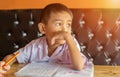 Cute young boy doing homework Royalty Free Stock Photo