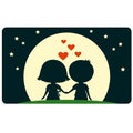 Cute young boy and girl sitting together and looking to the moon