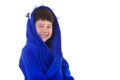 Cute young boy with great smile in bath robe Royalty Free Stock Photo