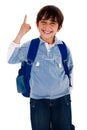 Cute young boy pointing upwards