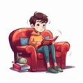 A cute young boy read a book on the sofa image on white background generative AI Royalty Free Stock Photo