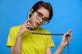 Cute young brunette girl having phone conversation Royalty Free Stock Photo