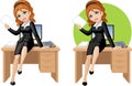 Cute young Caucasian office woman sitting on table