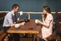 Cute couple drinking tea outdoors Royalty Free Stock Photo