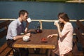 Cute couple drinking tea outdoors Royalty Free Stock Photo