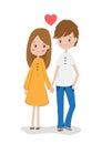 Cute young couple are holding hands, have smiles and love.