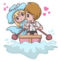 Cute young couples riding in a boat