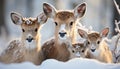 Cute young deer looking at camera in snowy forest generated by AI Royalty Free Stock Photo