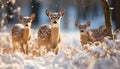 Cute young deer standing in snowy forest, looking at camera generated by AI Royalty Free Stock Photo