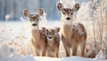 Cute young deer standing in snowy meadow, looking at camera generated by AI Royalty Free Stock Photo