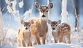 Cute young deer standing in snowy meadow, looking at camera generated by AI Royalty Free Stock Photo