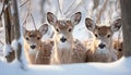 Cute young deer in winter forest, looking at camera generated by AI Royalty Free Stock Photo