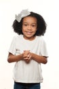 Cute Young Expressive African American Girl on a White Background