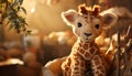 A cute young giraffe playing with a toy outdoors generated by AI