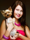 Cute young girl with her Yorkie puppy Royalty Free Stock Photo