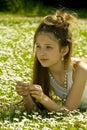 Cute young girl picking flowers Royalty Free Stock Photo