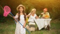 Cute Young Girl With A Pink Butterfly Net Royalty Free Stock Photo