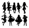 Cute Young Girl Silhouettes, vector design