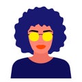 Cute young girl with stylish afro haircut and yellow glasses. Face of black woman. Vector illustration