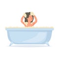 Cute young girl take bath, washing her head