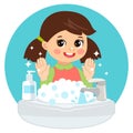 Cute Young Girl washing hands in the sink illustration. Vector illustration. Royalty Free Stock Photo