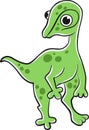 Cute, young, green, baby dinosaur, cartoon style vector illustration with line art.