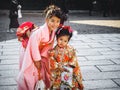 Japanese girls smiling wearing Japanese Kimono in Kyoto Japan Royalty Free Stock Photo